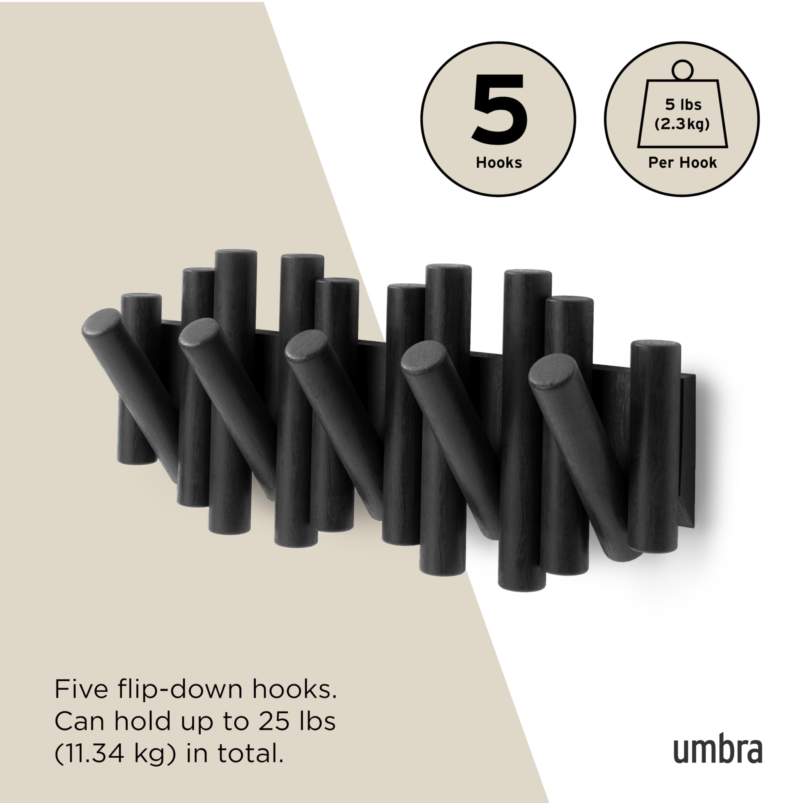 Umbra Picket weight capacity up to 25 lbs for sturdy daily use.