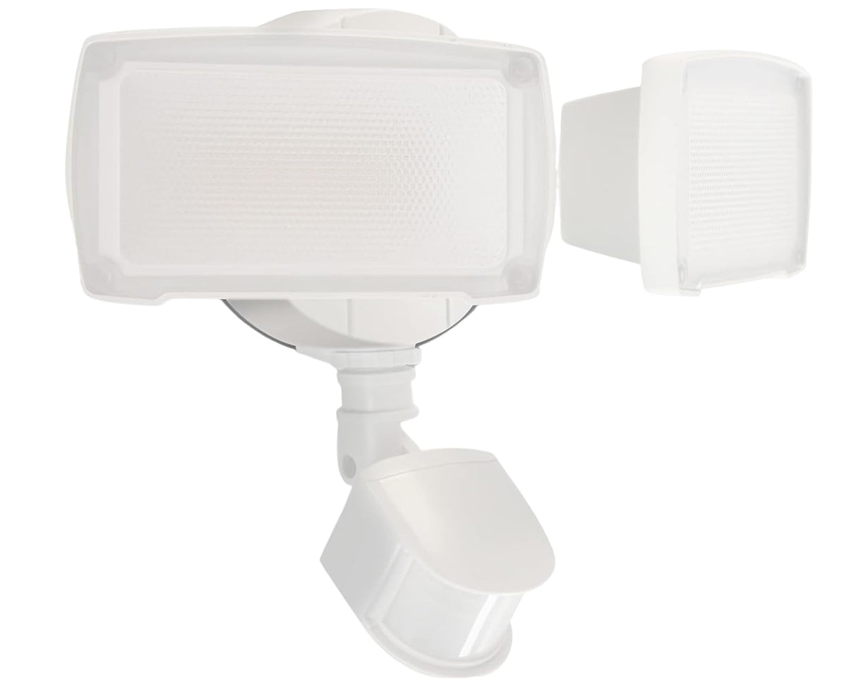 UME 19W LED security light with dual heads mounted on exterior wall for broad illumination