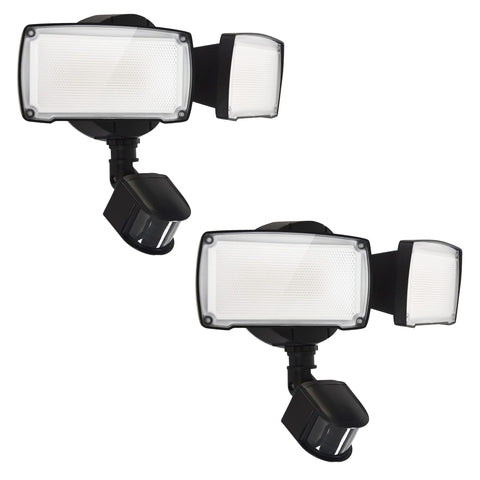 UME 2-pack 19W flood light front view with dual adjustable heads for outdoor security