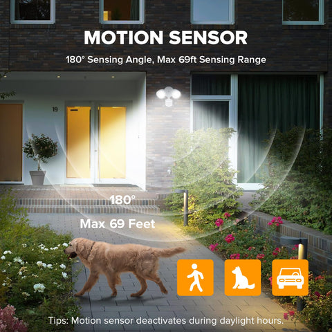 UME flood light graces the yard with 180-degree motion detection.