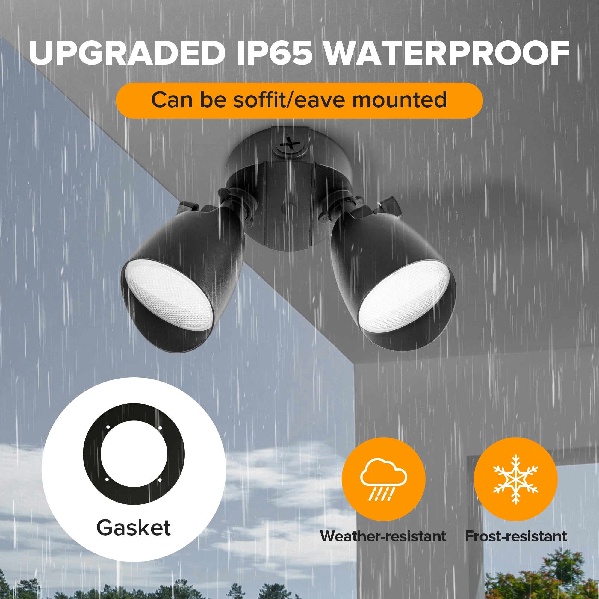 UME dual-head floodlight emits 5000K daylight white brightness.