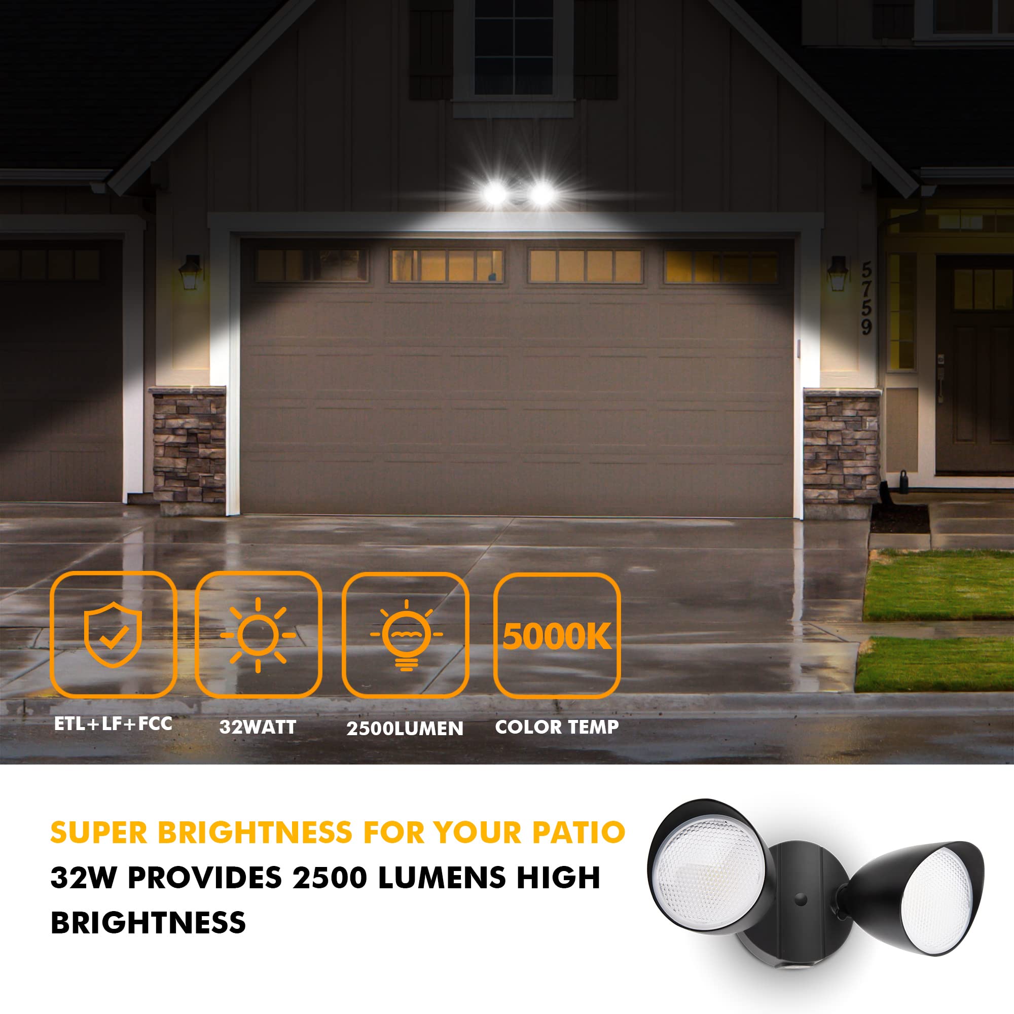 UME two-pack dual-head floodlight side view shows adjustable heads.