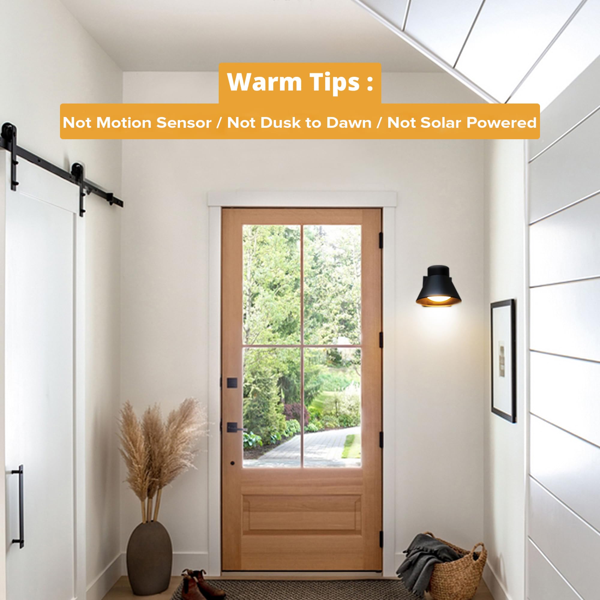 UME black front porch wall light highlights the doorway with weatherproof reliability.