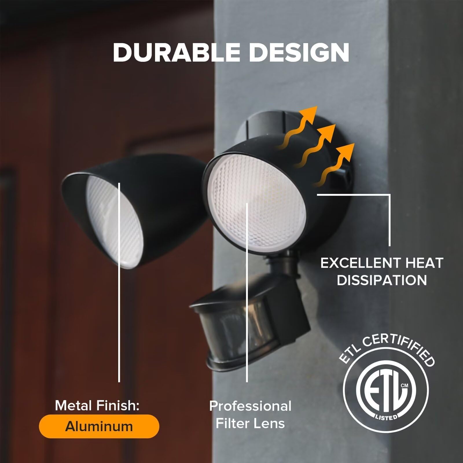 UME durable metal housing outdoor LED light resists weather.