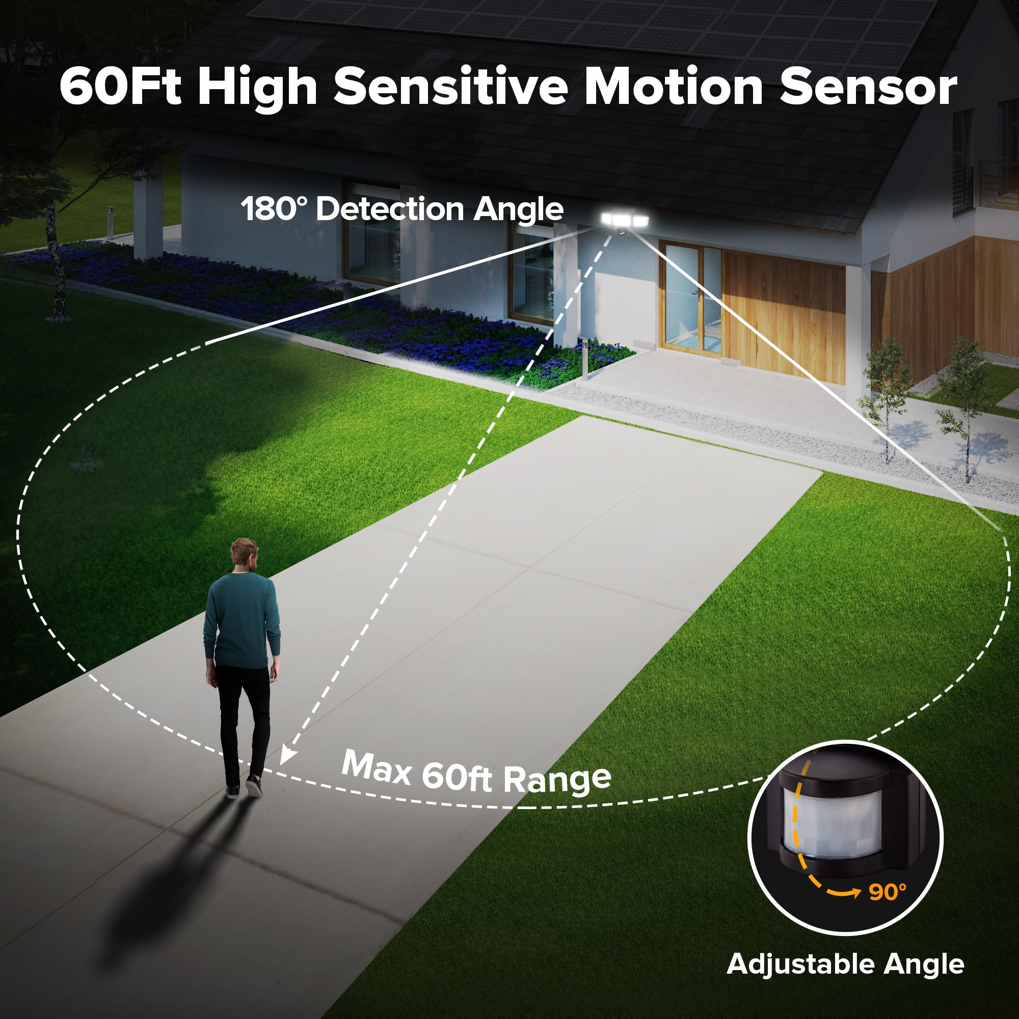 UME solar lights three-heads adjustable angles for wide patio coverage