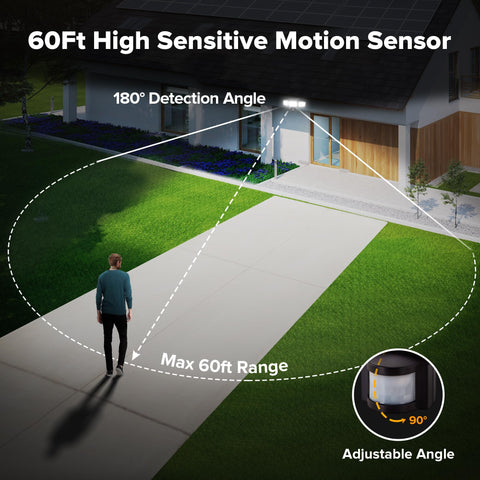 UME solar lights three-heads adjustable angles for wide patio coverage