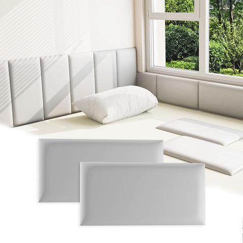 Umedol 3D grey headboard panel on wall offers soft corner protection.