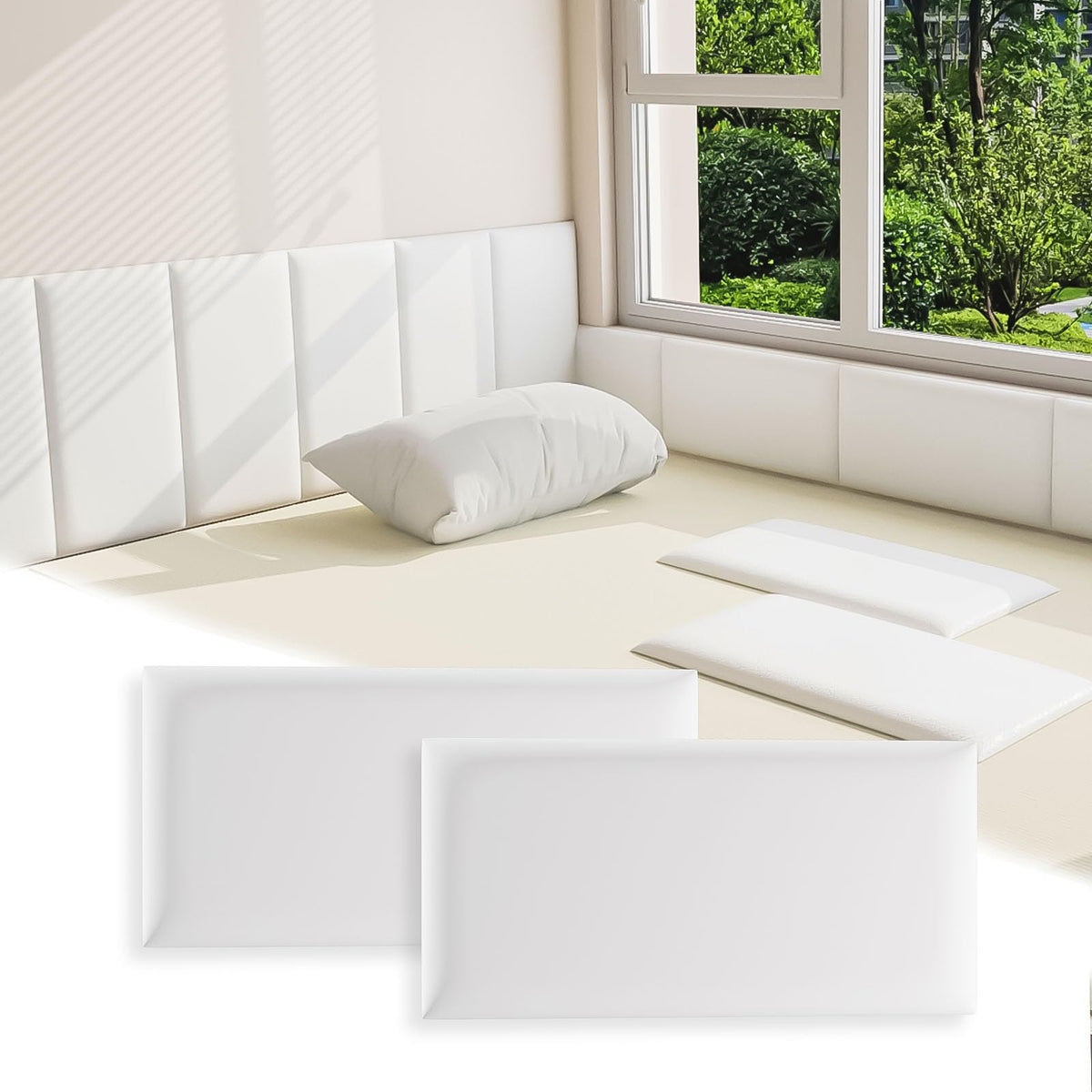 Umedol 3D wall padding for kids in white, decorative headboard panel overview.