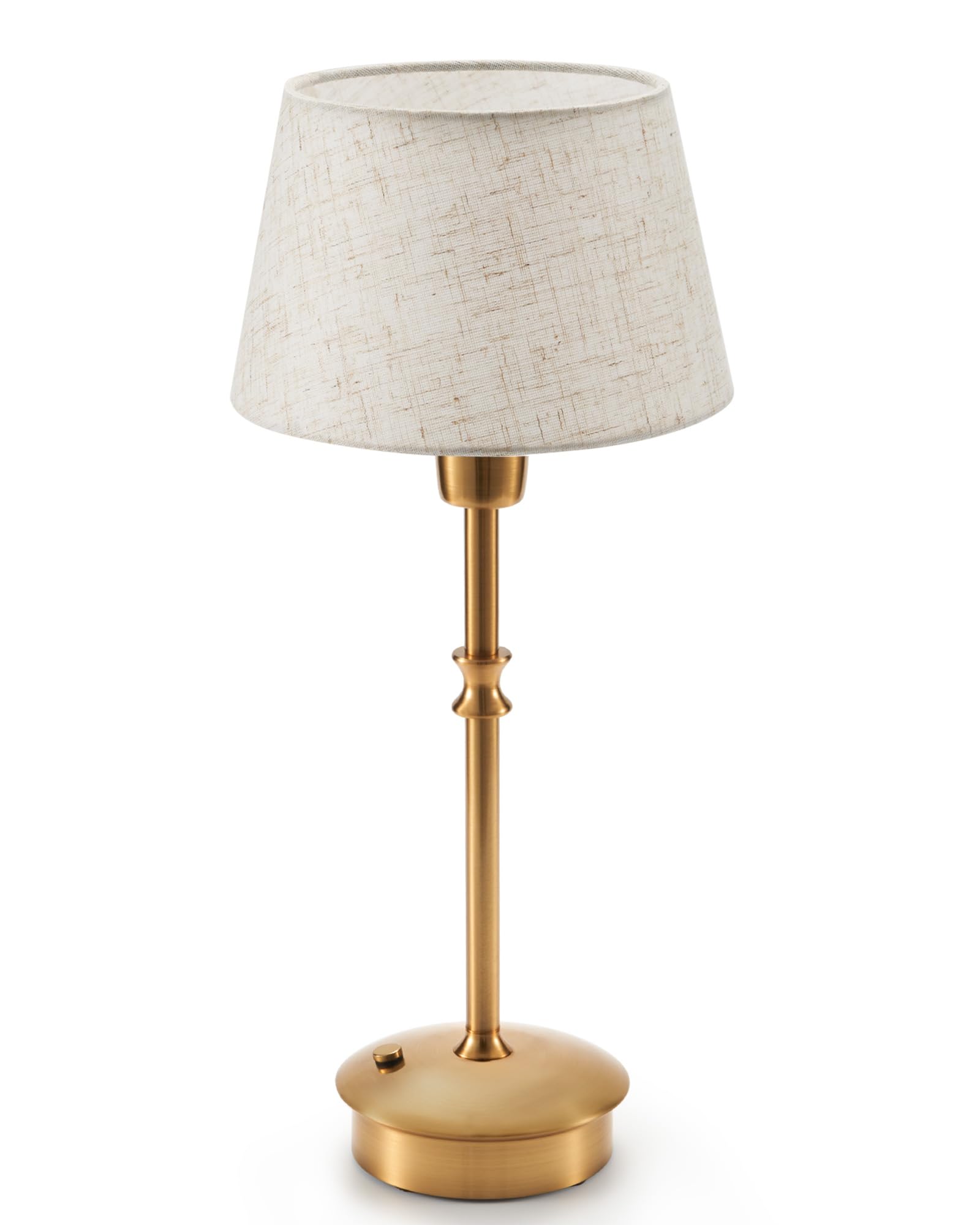 UMEXUS cordless lamp with fabric shade and antique brass finish for cozy bedside ambiance