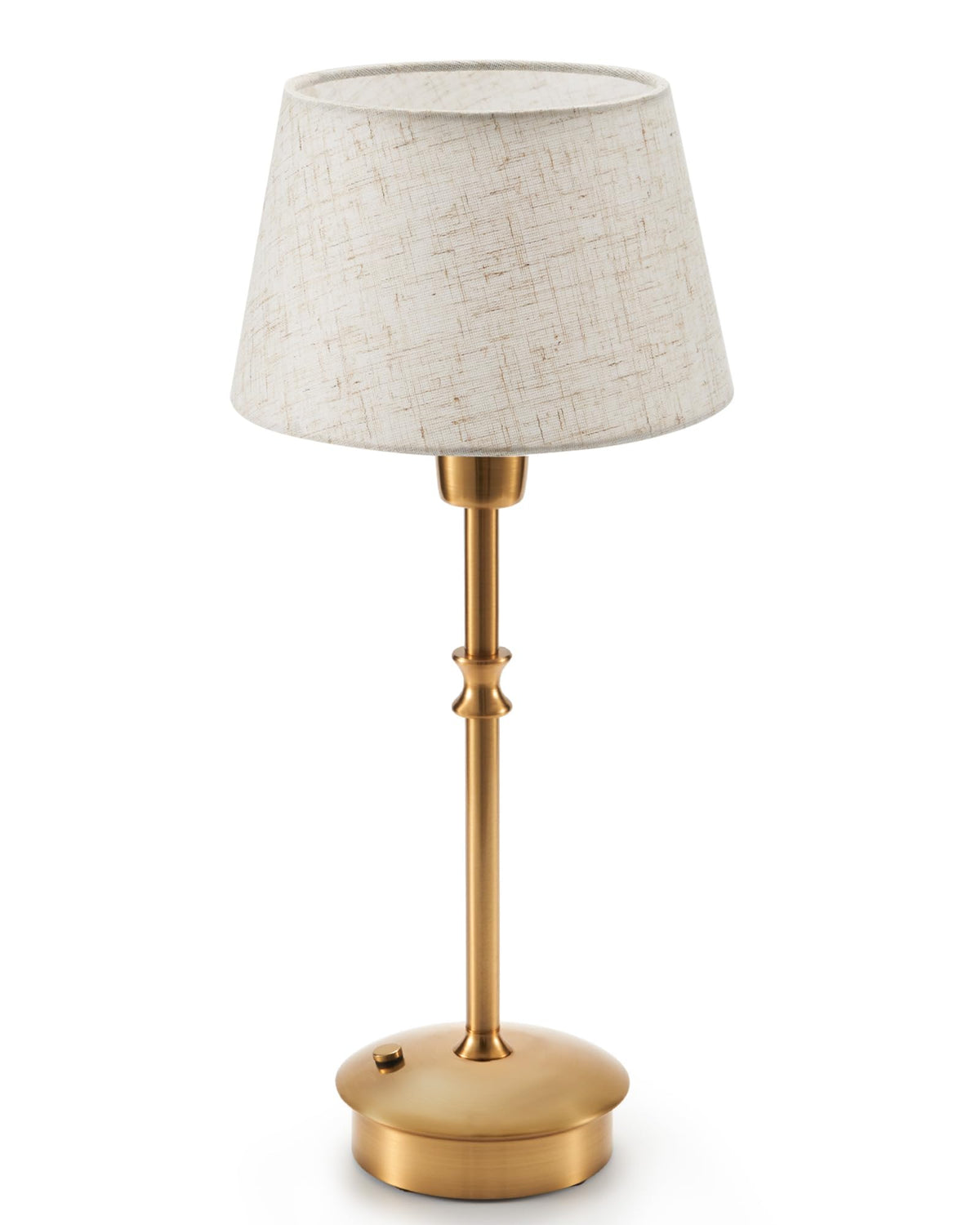 UMEXUS cordless lamp with fabric shade and antique brass finish for cozy bedside ambiance
