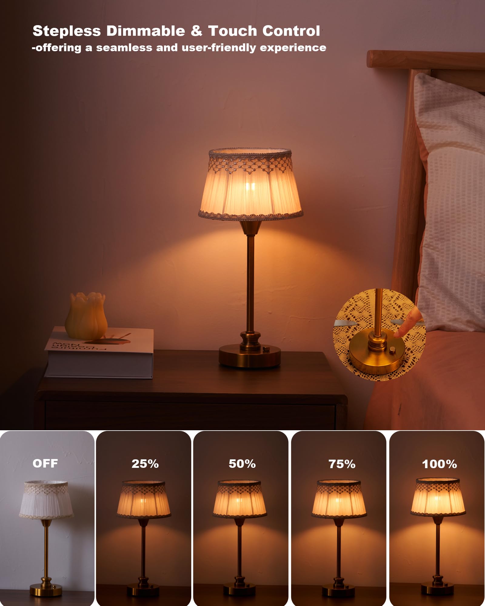 UMEXUS rechargeable cordless lamp bedroom nightstand offers soft, ambient light.