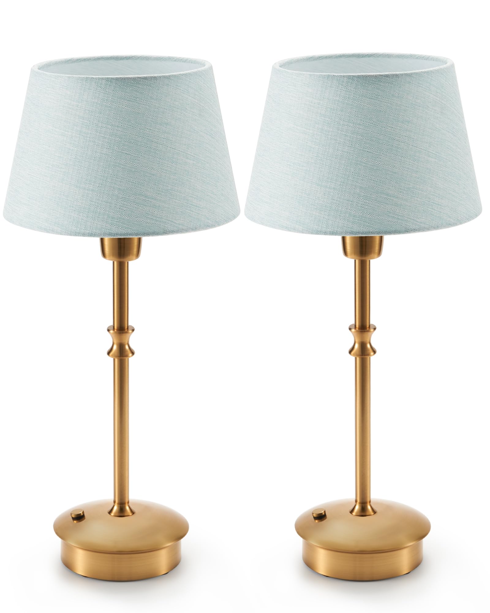 UMEXUS cordless lamp with blue fabric shade and brass base for versatile lighting