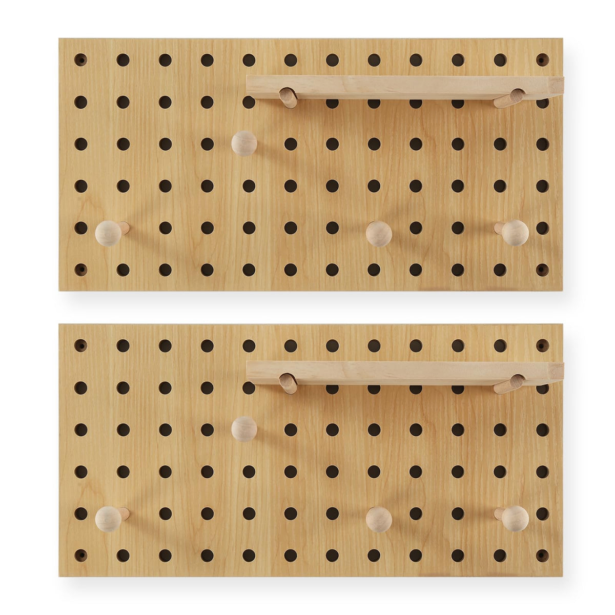 UMICAL beige wood pegboard assembly demonstrates sturdy modular storage.