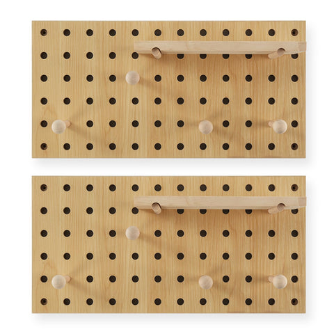 UMICAL beige wood pegboard assembly demonstrates sturdy modular storage.