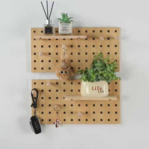 UMICAL beige wood pegboard garage tools keeps wrenches organized and ready.