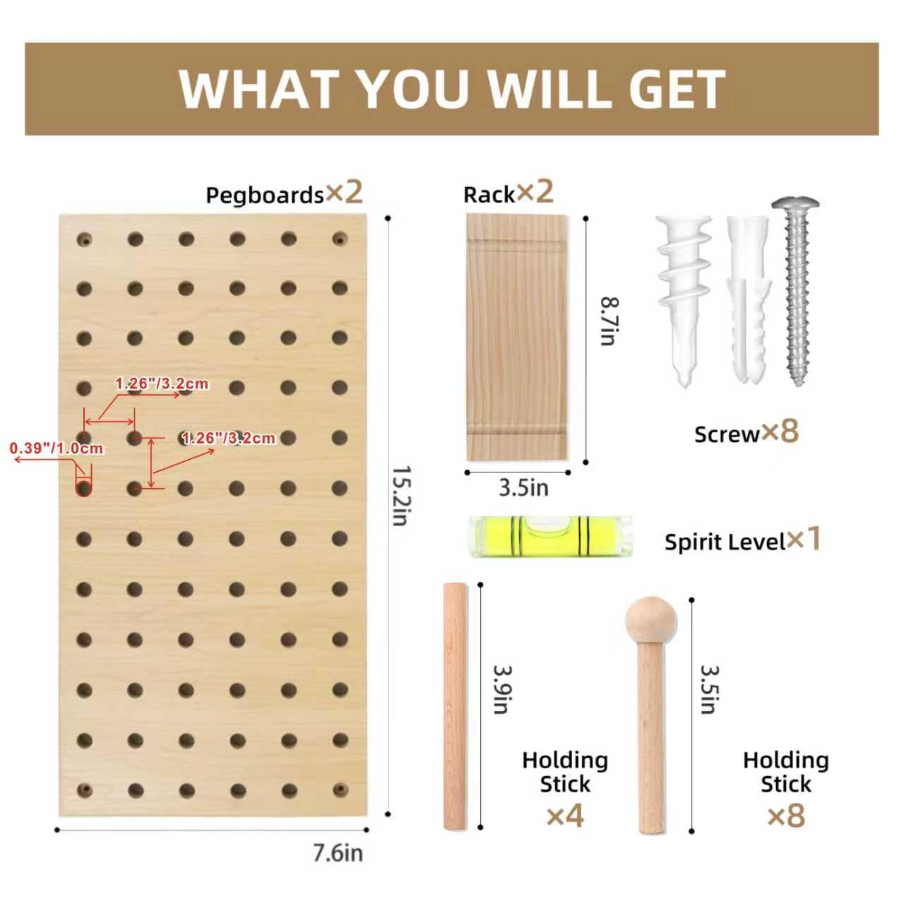 UMICAL beige wood pegboard vertical layout maximizes wall space in compact rooms.