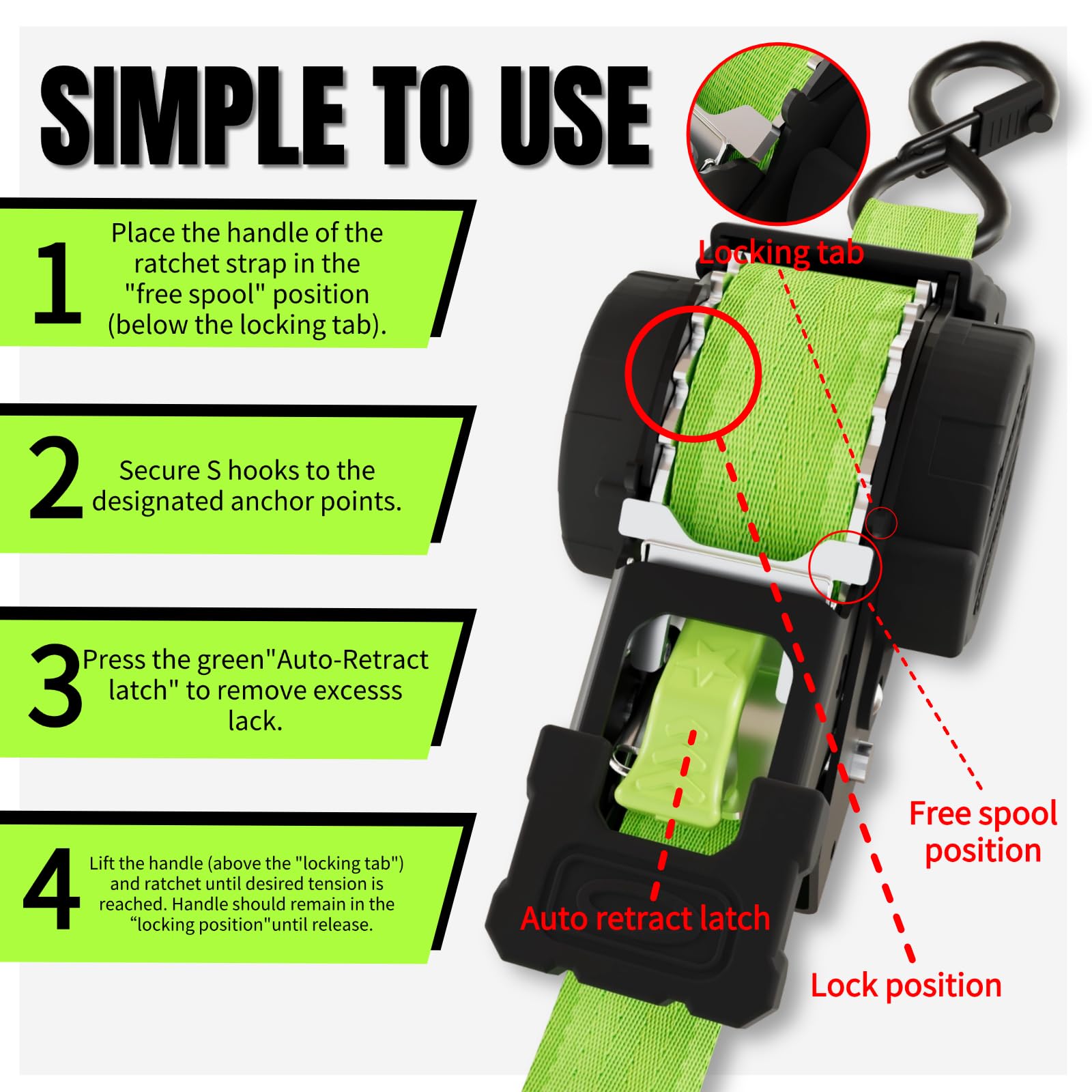 UMIRO strap securing motorcycle, ATV, or UTV during transport.