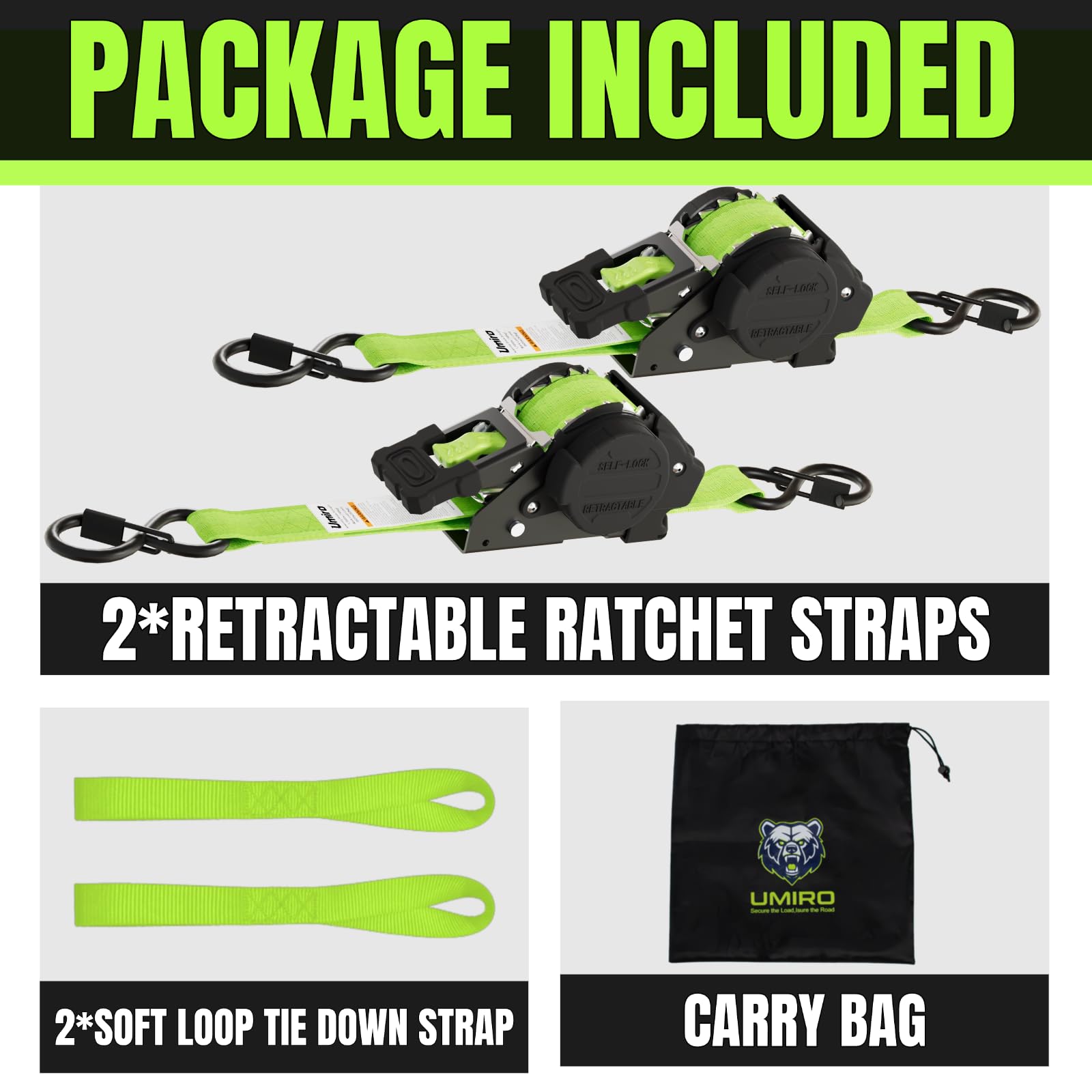 UMIRO self-retracting strap features quick-release for easy tightening.