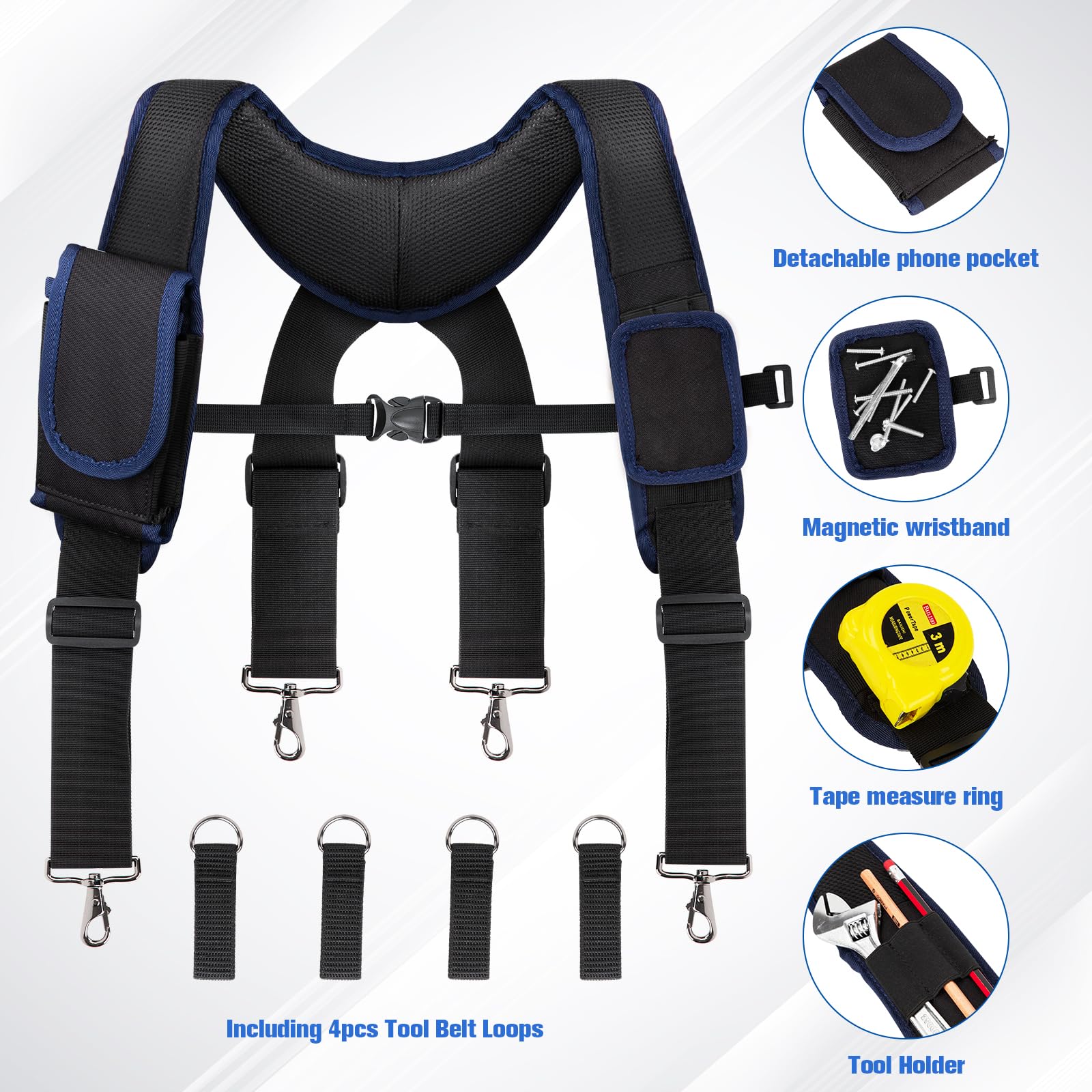 Magnetic wristband holds screws and small parts within reach during work.