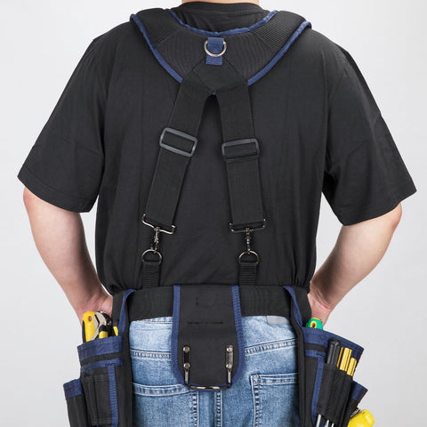 Multifunctional pouch pocket keeps tools and fasteners organized and within reach.