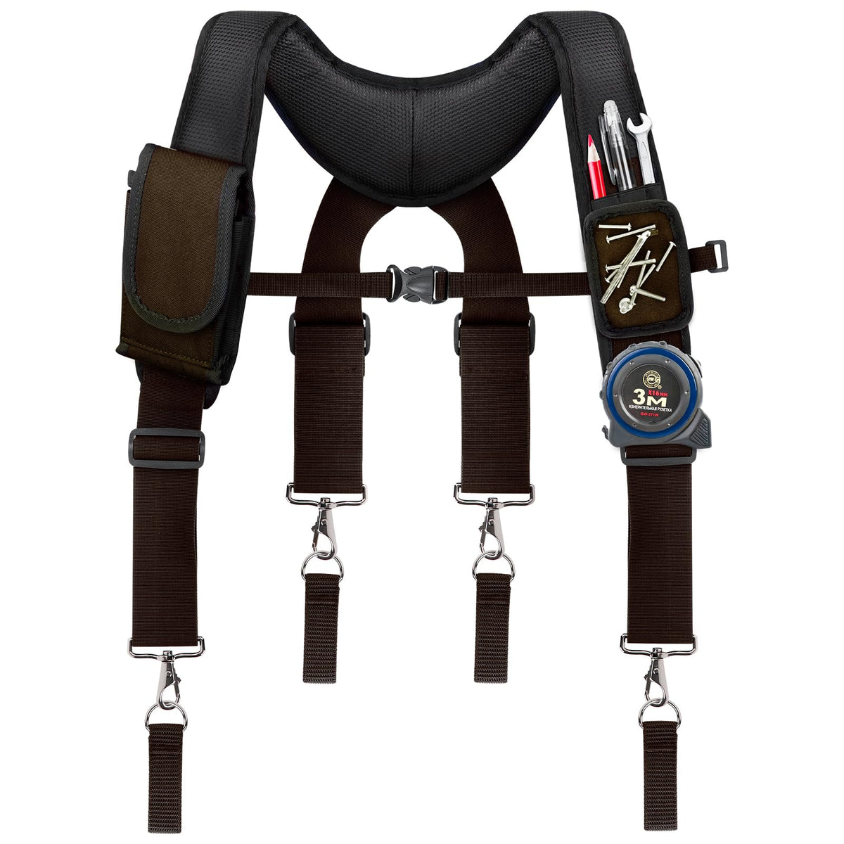 UMYLOV tool belt suspenders front view with padded comfort for all-day wear.