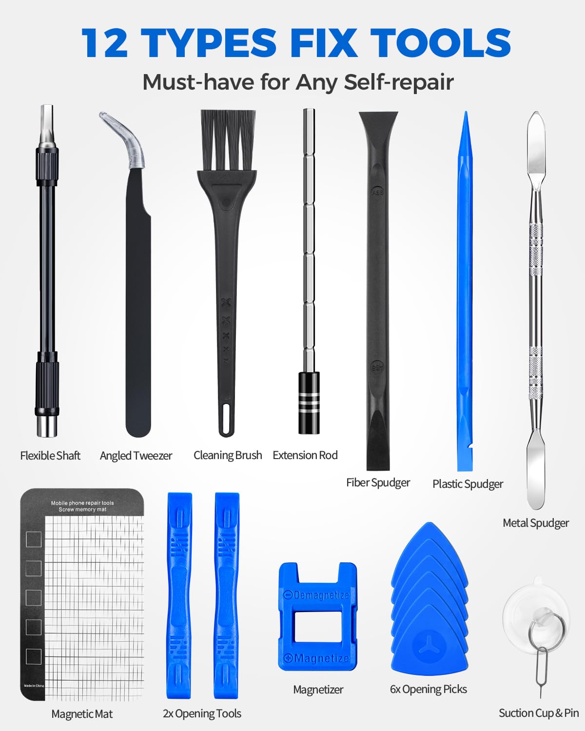 UnaMela 12 fix tools set including opening tools, spudger, and tweezers for electronics