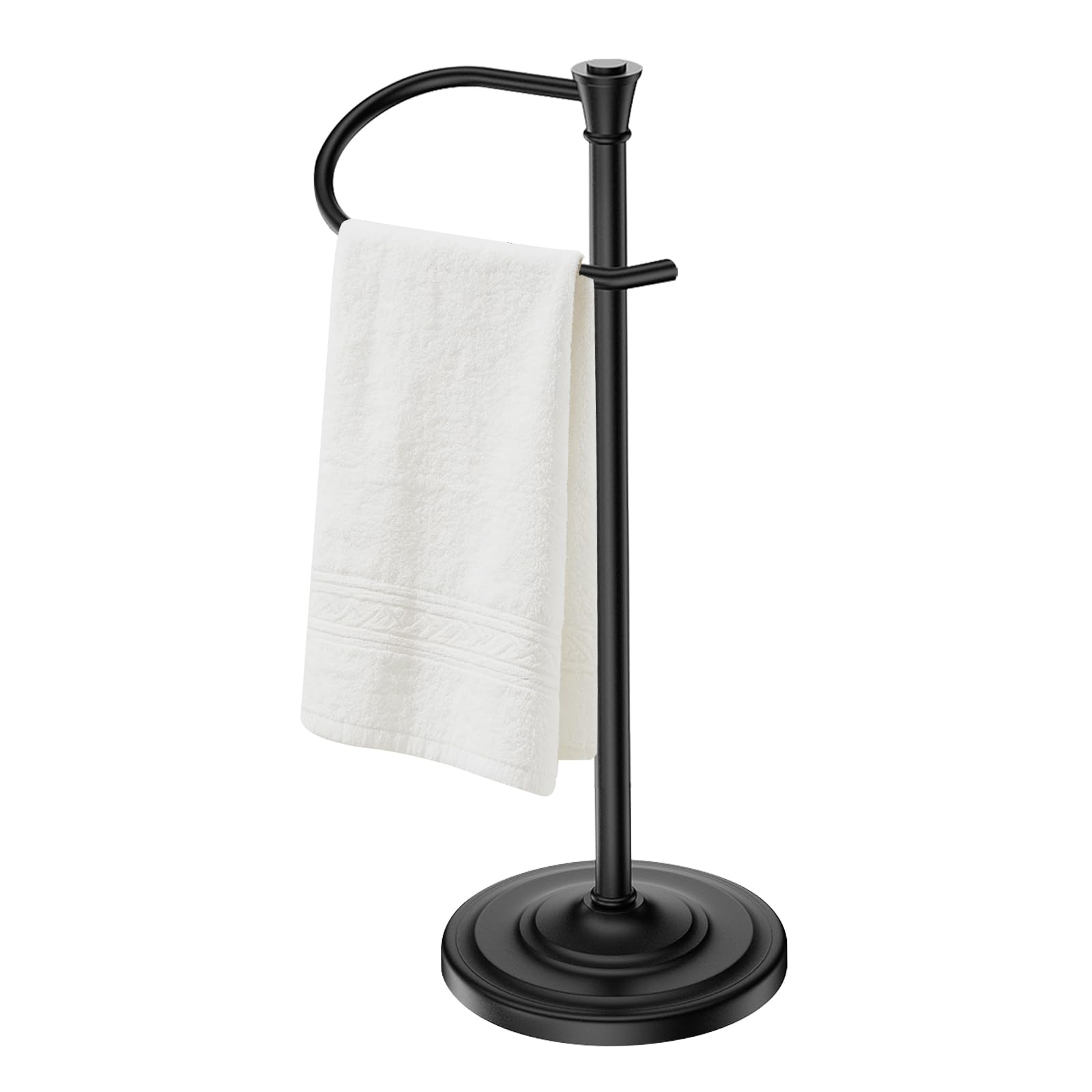 UNCONSIL black towel holder stand base showing weighted stability.