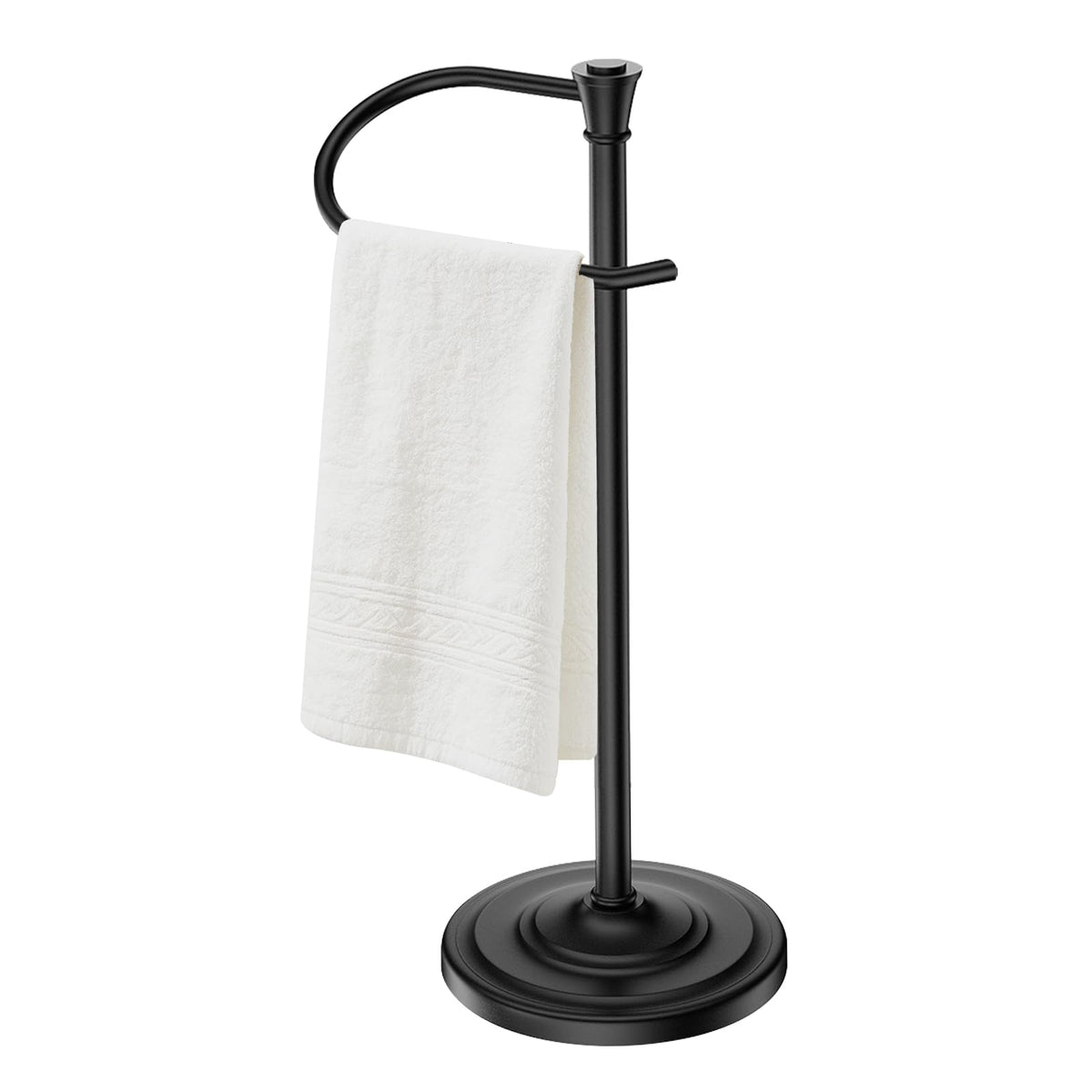 UNCONSIL black towel holder stand base showing weighted stability.