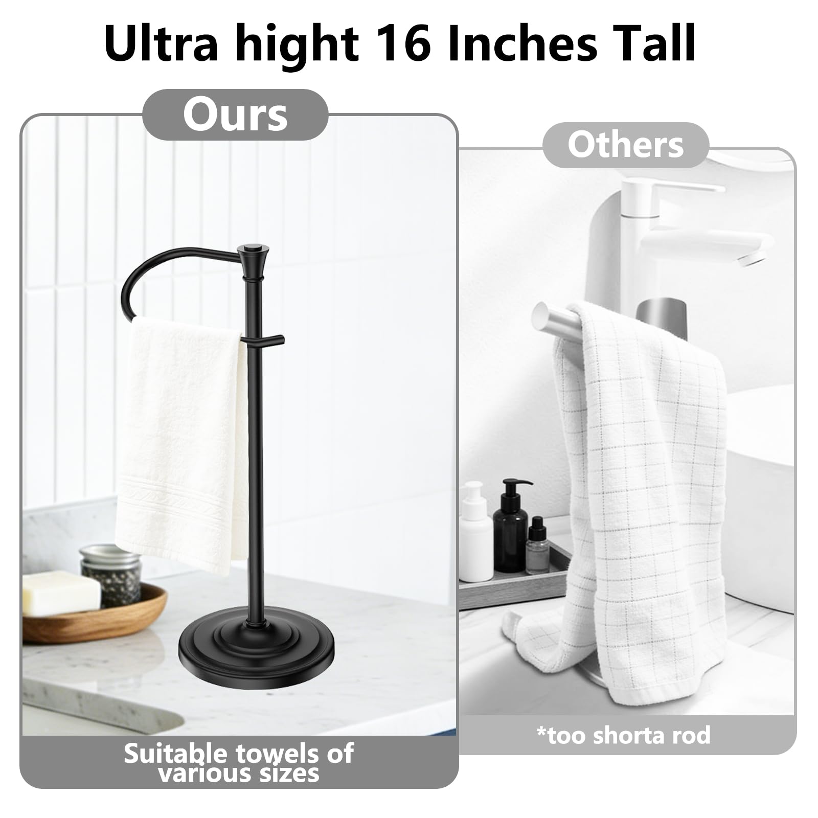 UNCONSIL black towel holder stand front view with sleek design.
