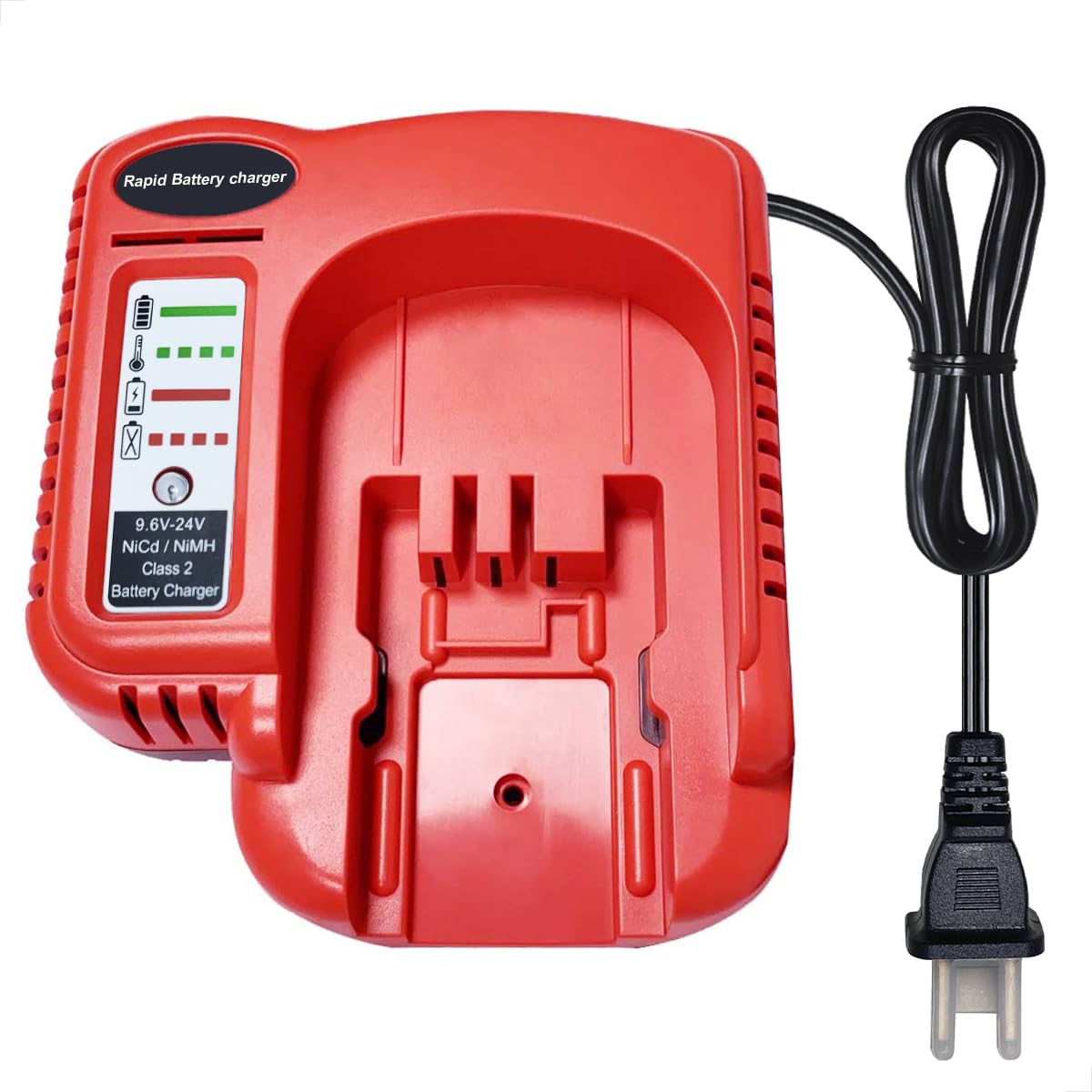 UNGINO FSMVC front-view charger powering Black & Decker packs quickly