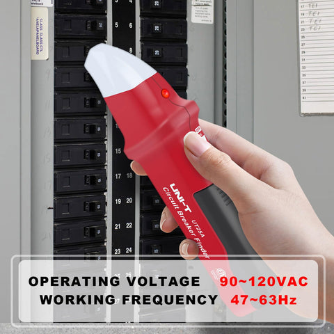 UNI-T UT25A transmitter plugged into an outlet enables safe GFCI testing.