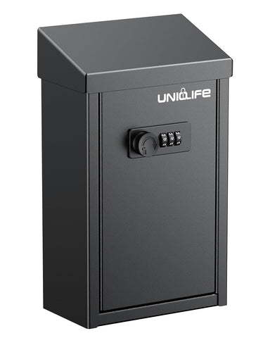 Uniclife key drop box front view with secure steel housing for safe drop-offs.