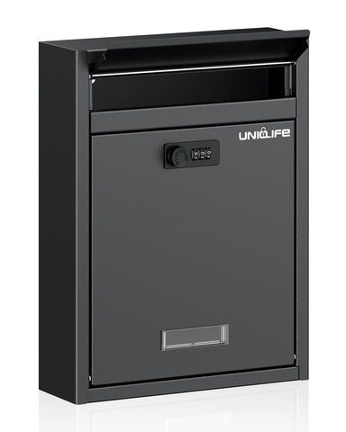 Uniclife wall-mount mailbox front opening for easy mail drop.