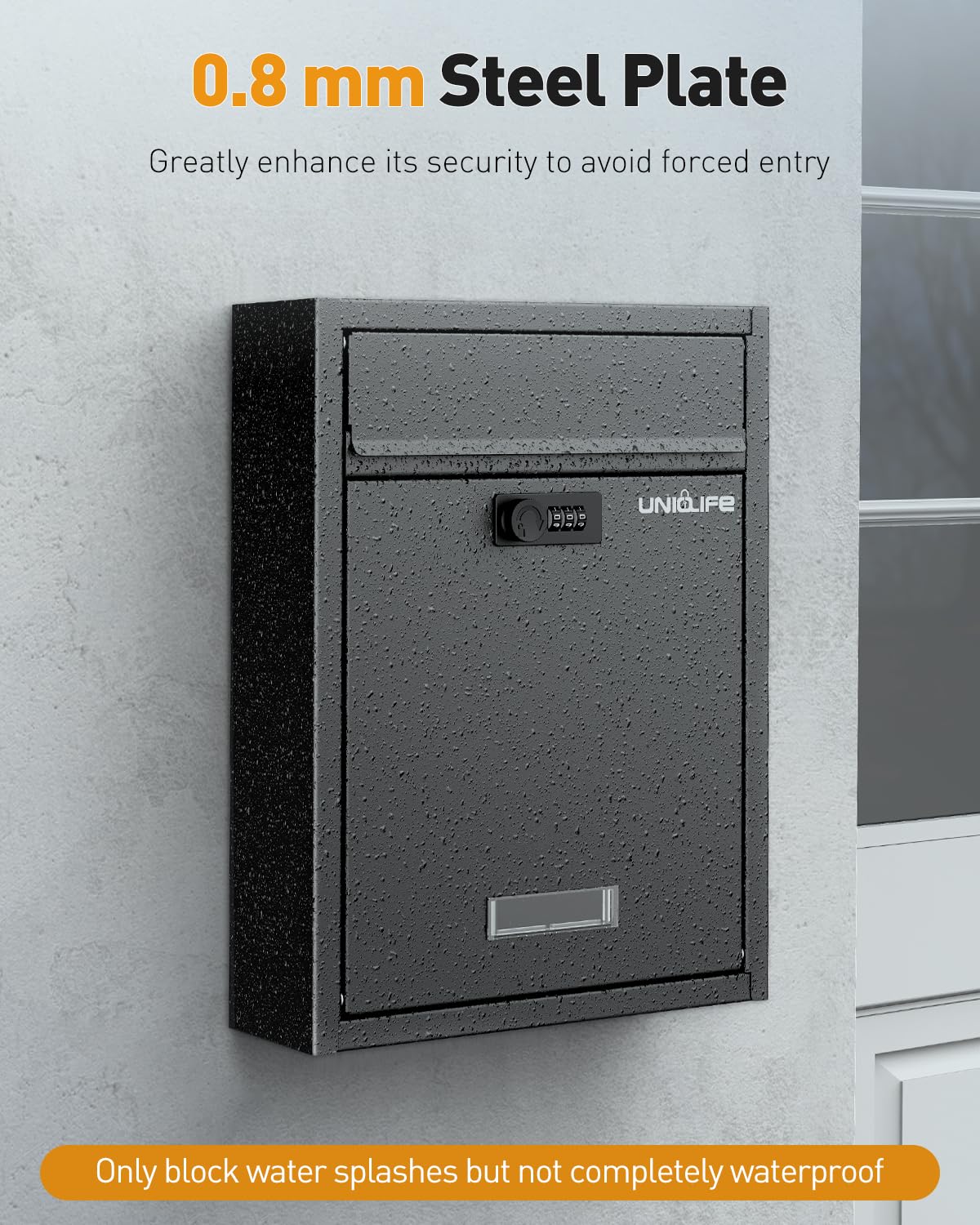 Uniclife large-capacity mailbox stores mail, documents, and donations.
