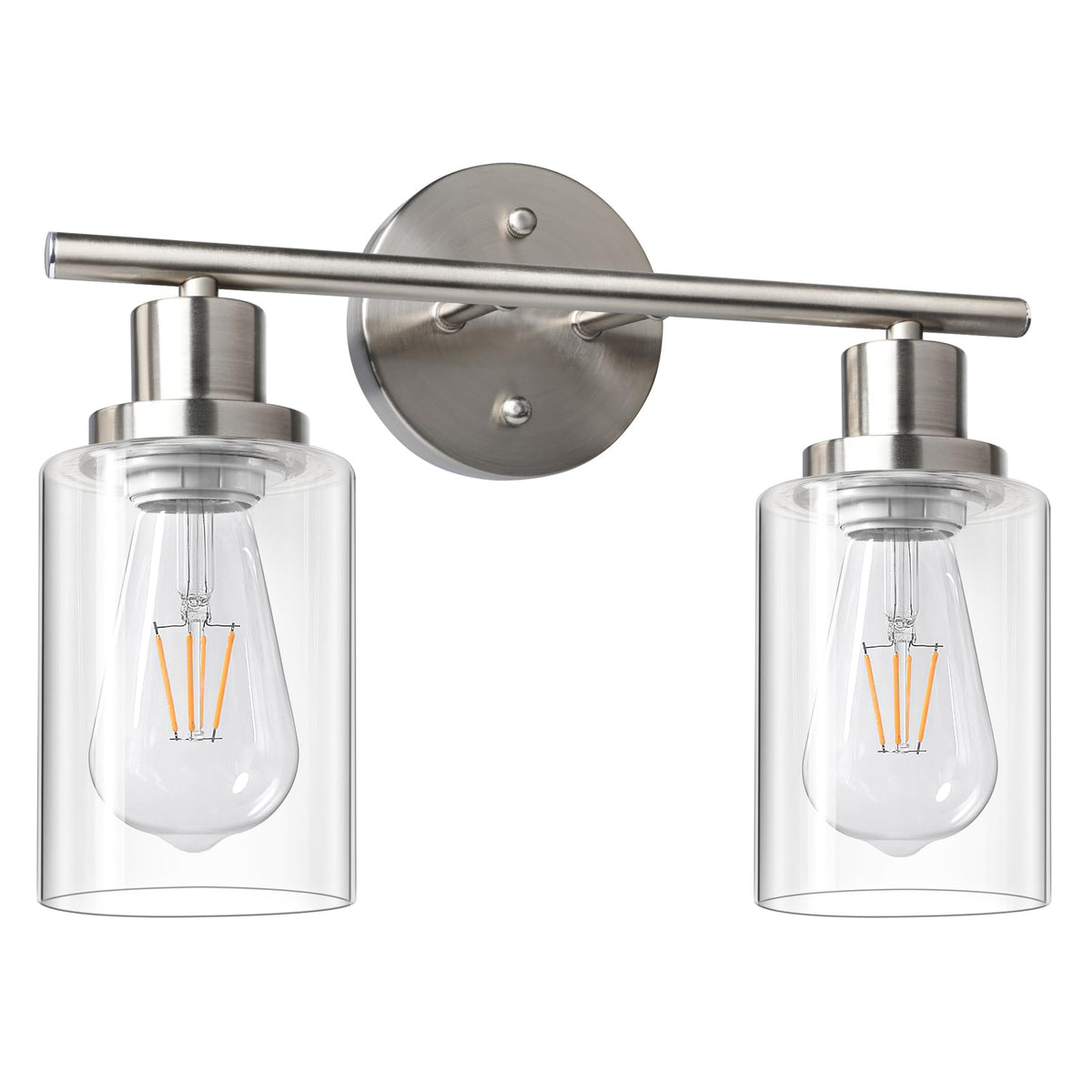 Unicozin 2-light vanity light in brushed nickel with clear glass for mirror illumination