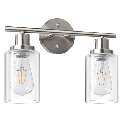 Unicozin 2-light vanity light in brushed nickel with clear glass for mirror illumination