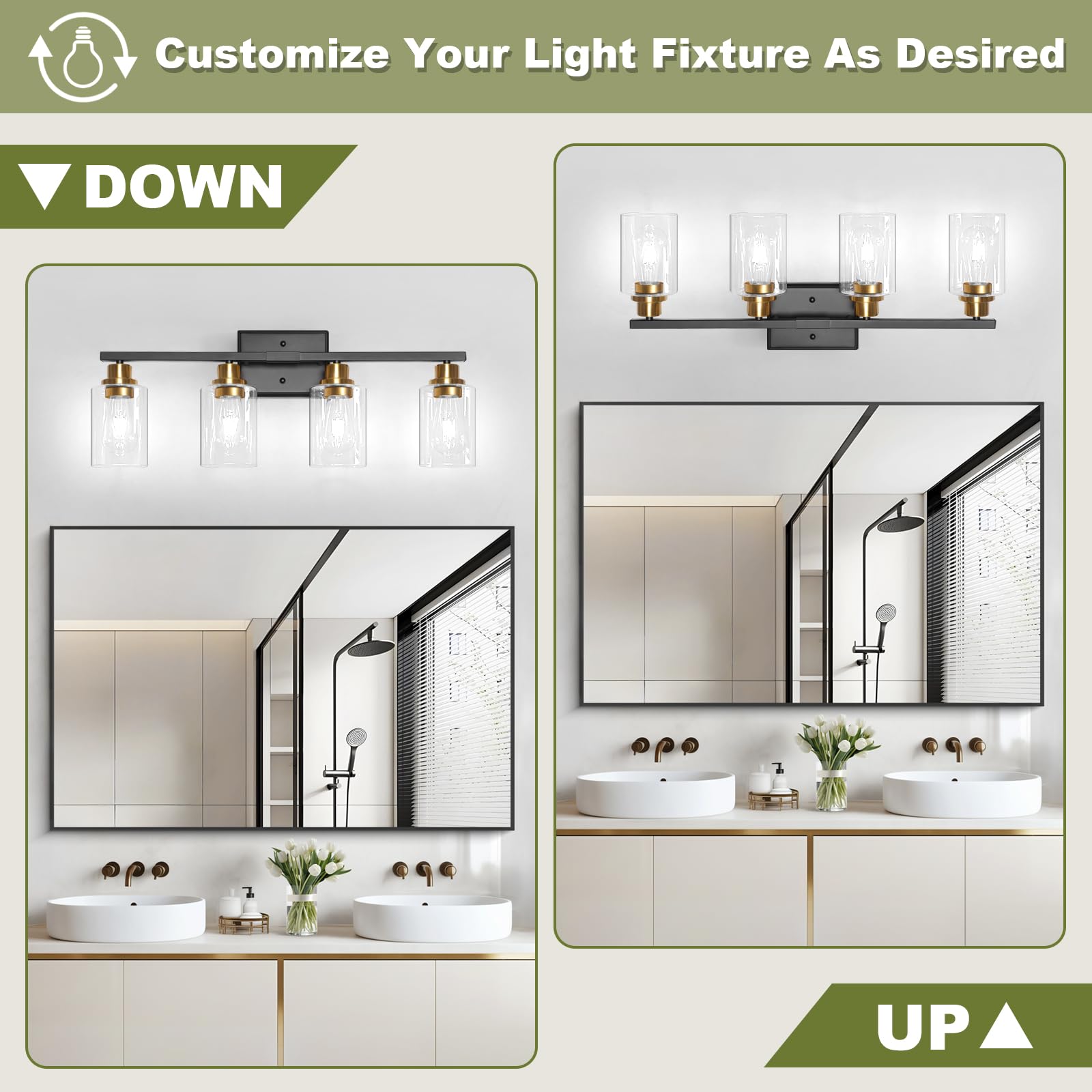Unicozin black and gold wall lamp with clear glass shades enhances living spaces