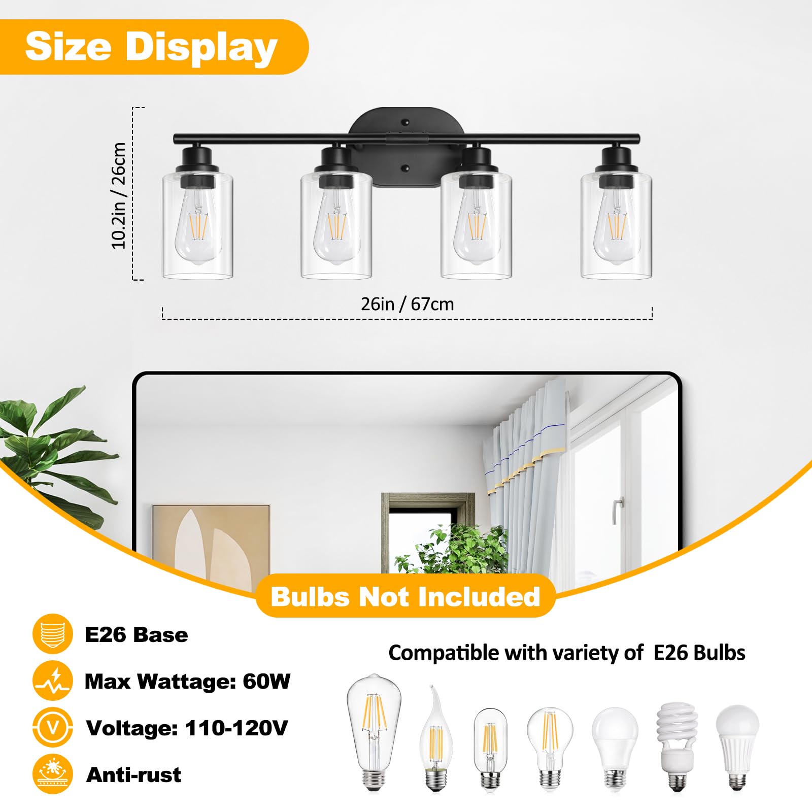 Unicozin black wall lamp with clear glass enhances living areas.