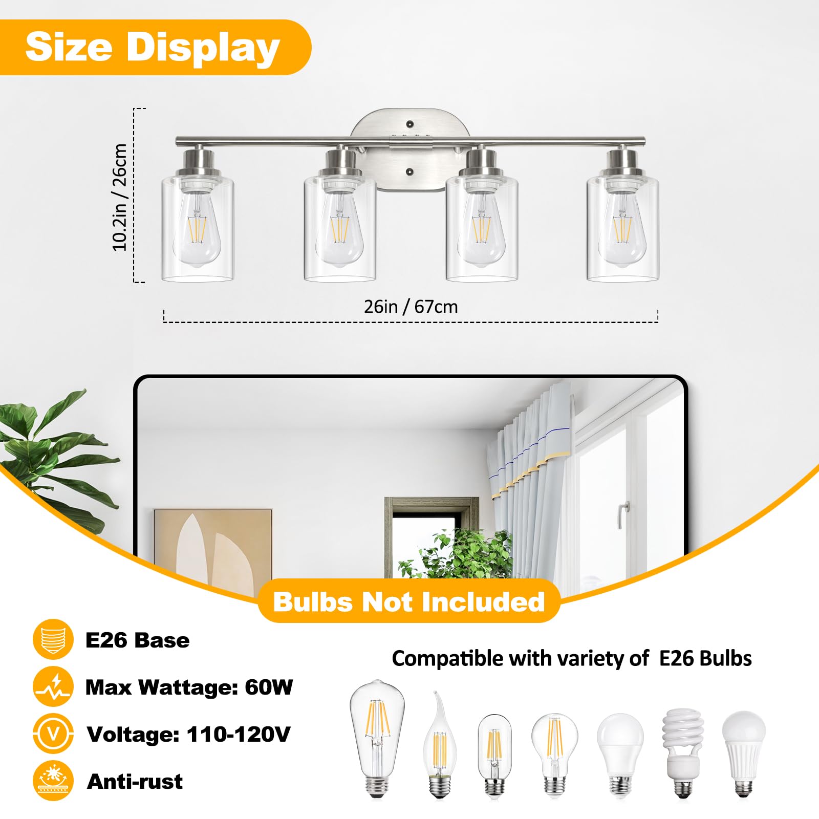 Unicozin brushed nickel downward-mount vanity light provides compact bathroom illumination