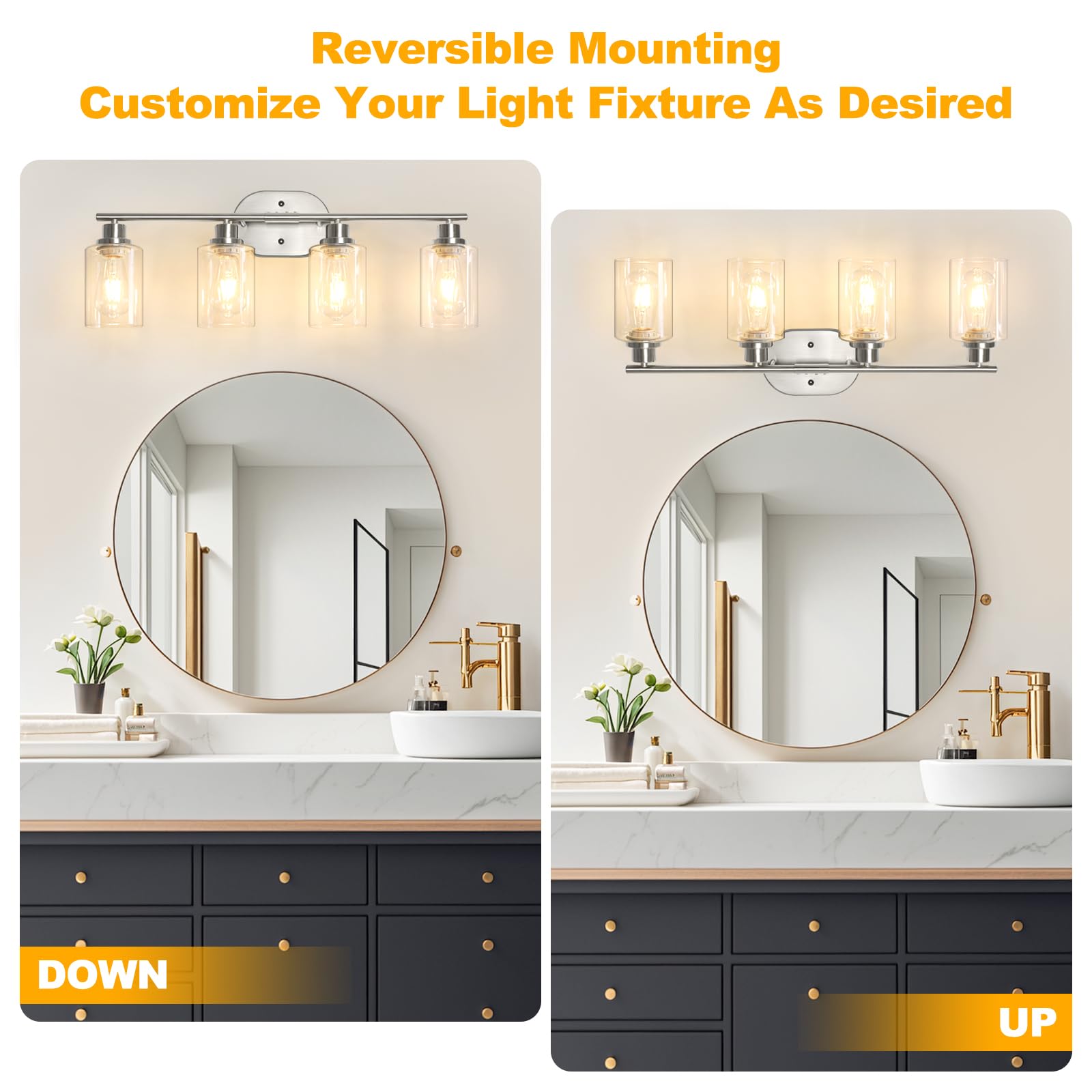 Unicozin upward-mount vanity light in brushed nickel delivers even wall lighting