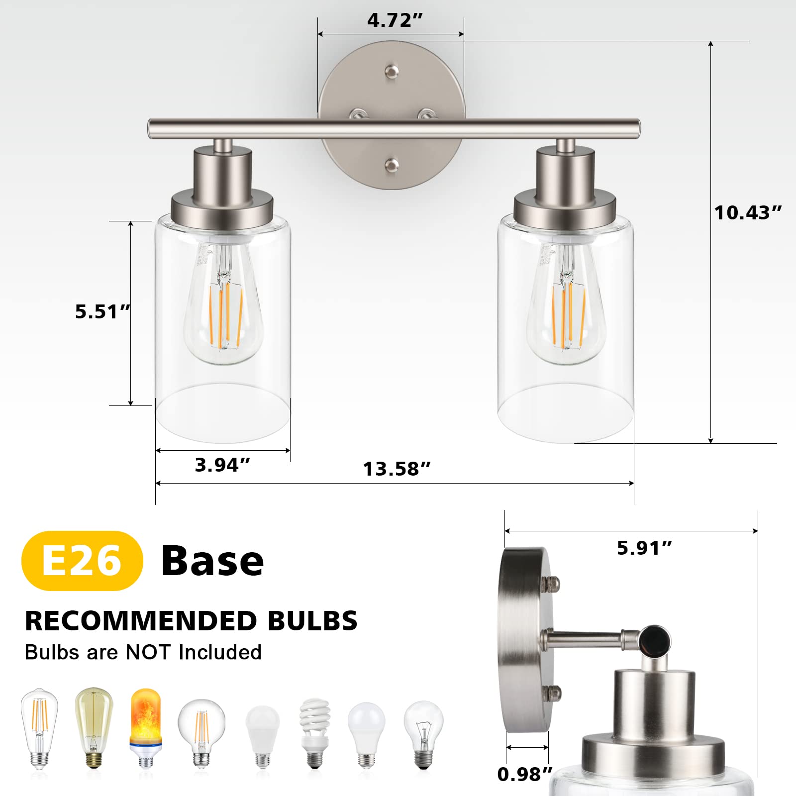 Unicozin brushed nickel wall sconce with clear glass shade for modern bathroom lighting