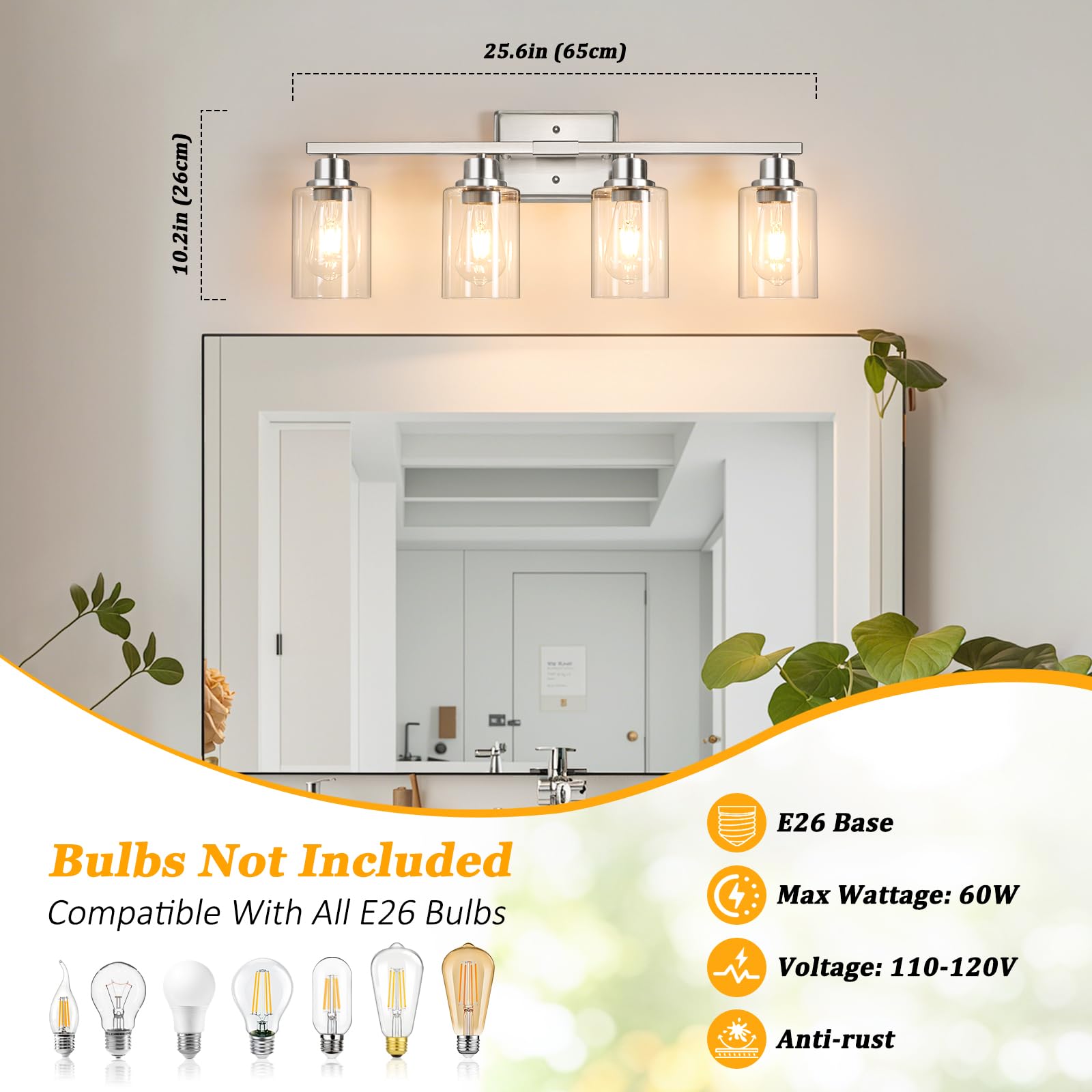Clear glass shades detail on Unicozin vanity light