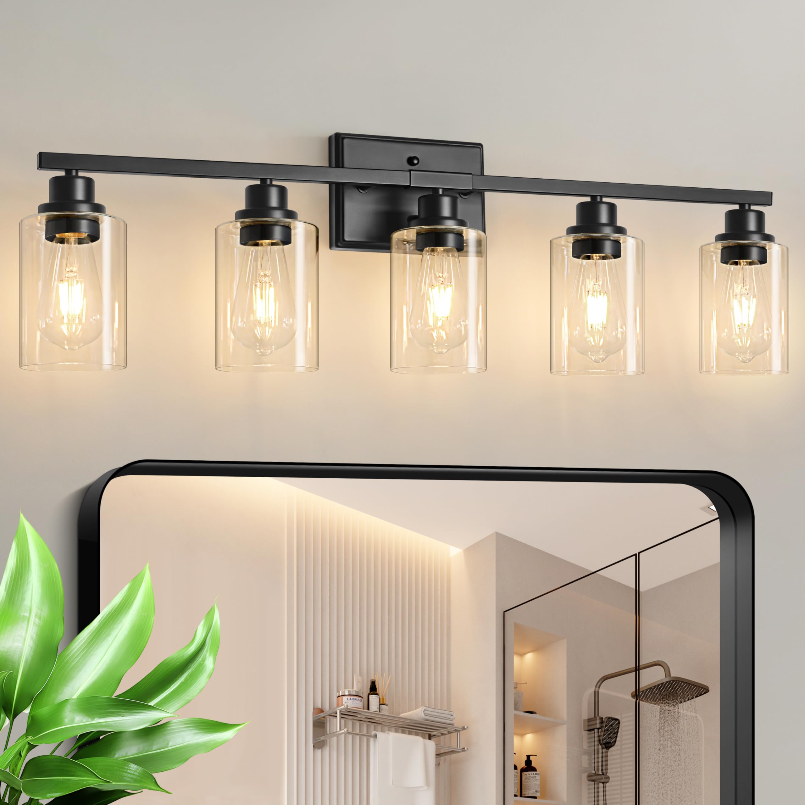 Unicozin five-light vanity light over mirror provides ample illumination for grooming.