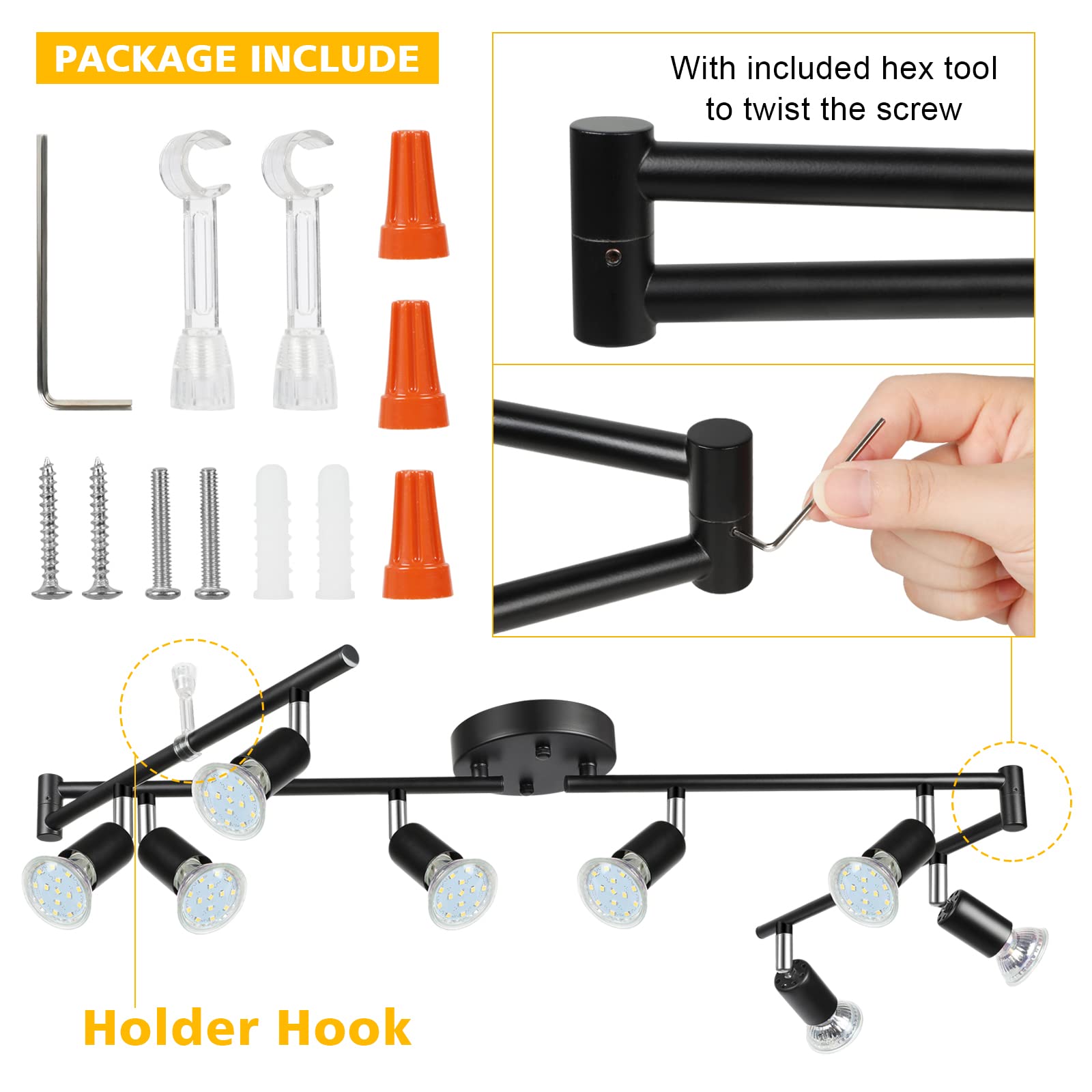 Unicozin foldable arms enable flexible ceiling lighting arrangements.