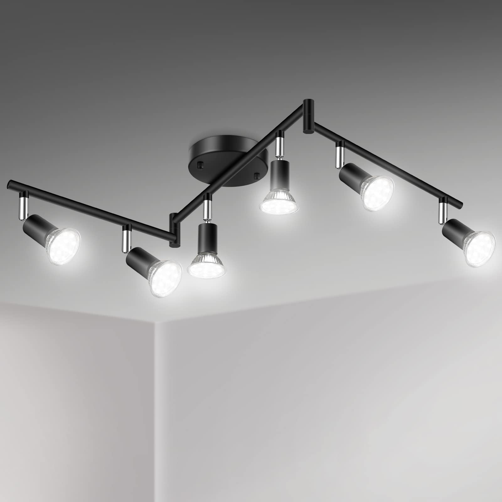 Unicozin LED track lights in black with six adjustable heads for flexible lighting.