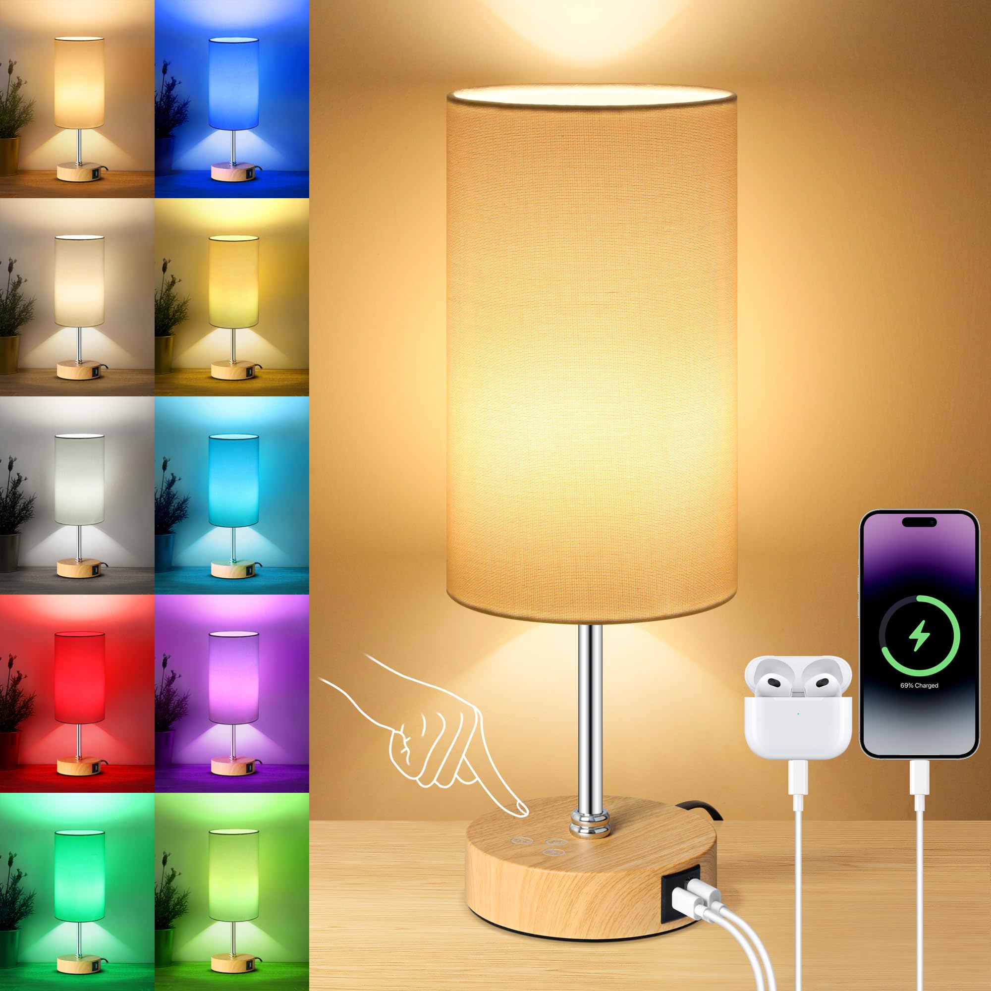 Unicozin lamp base in wood grain for stable bedside lighting