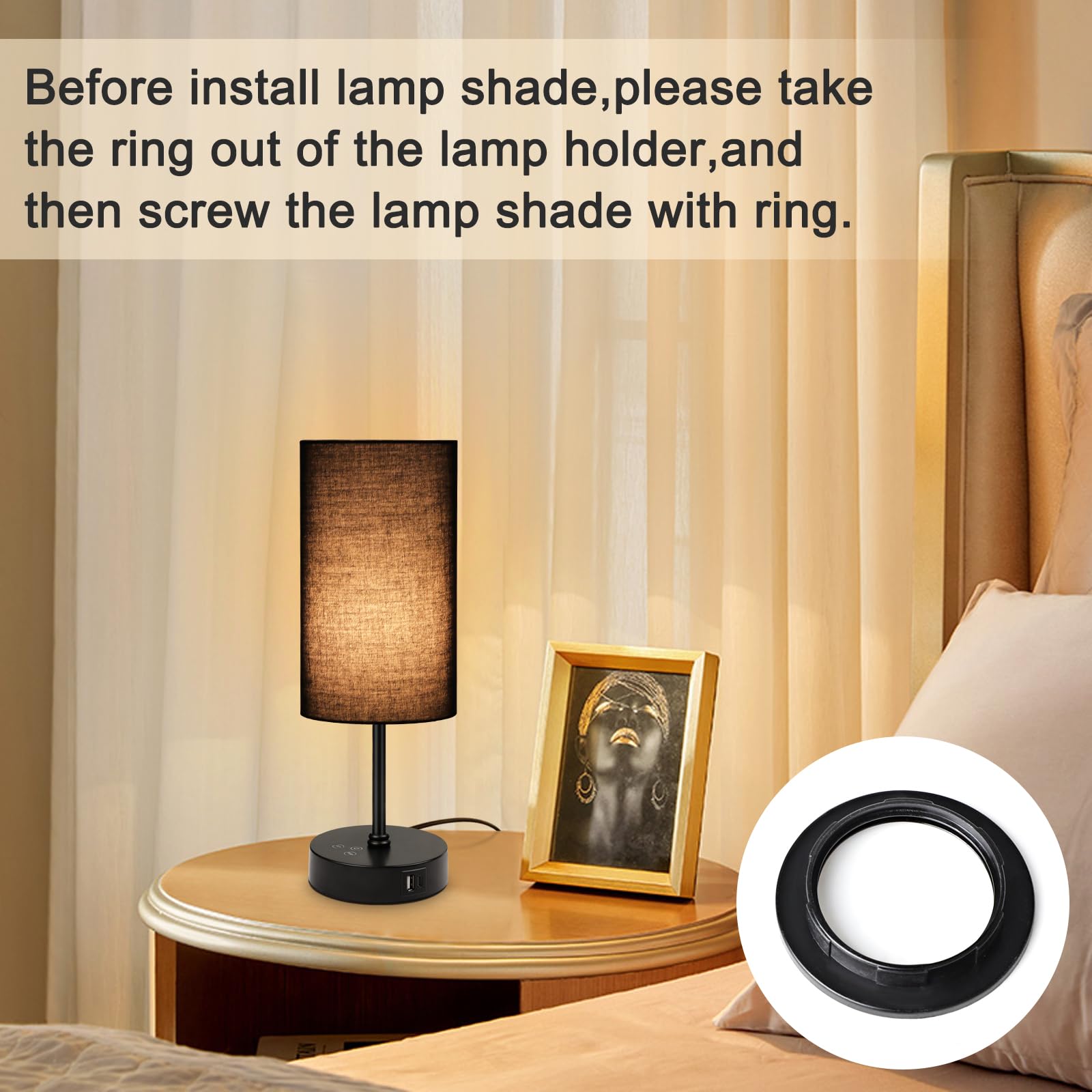 Unicozin bedside lamp with black shade enhances bedroom decor