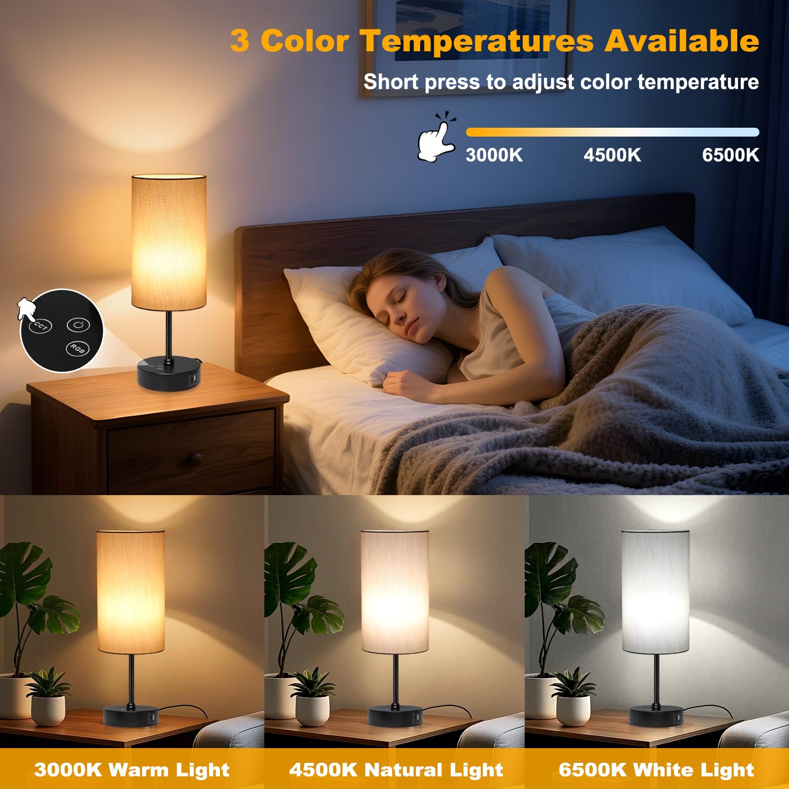 Unicozin table lamp includes USB and Type-C ports for charging devices.