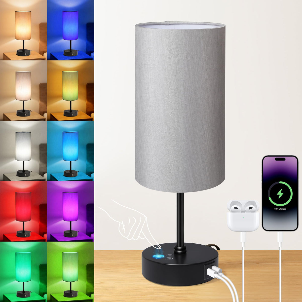 Unicozin table lamp with grey shade for cozy bedside lighting.
