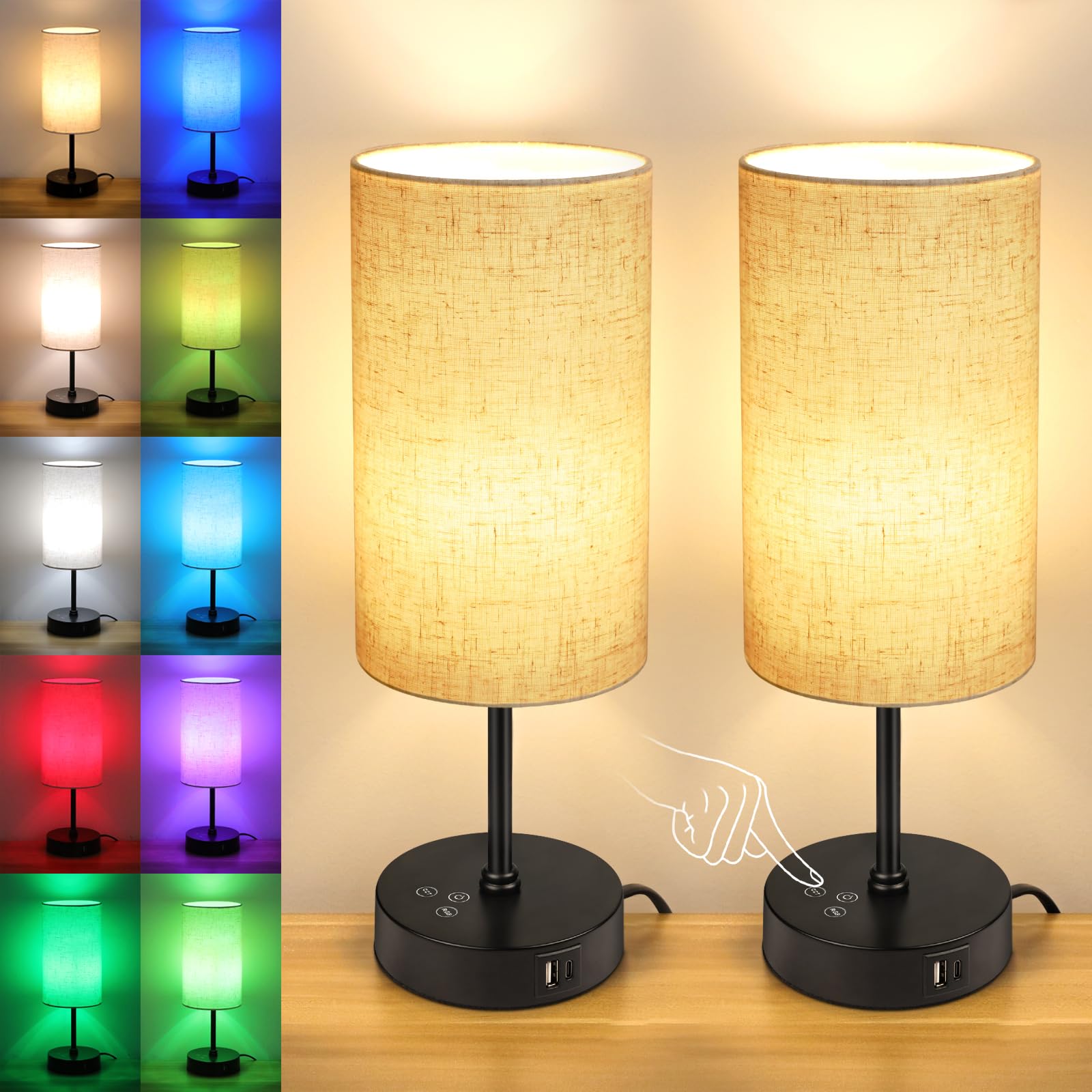 Unicozin table lamp set 2 beige shade, warm reading light.